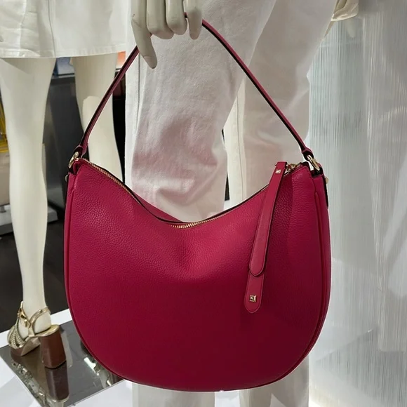 Michael Kors Dover Large Leather Top Zip Half Moon Shoulder Bag in Electric Pink - Picture 14 of 16